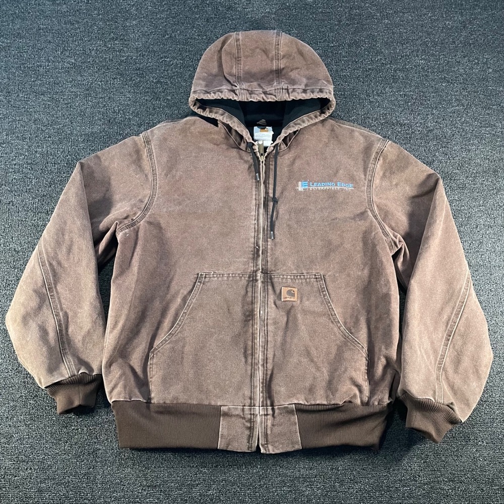 Carhartt J25 CHT Active Jacket Mens Large Brown Good Faded Duck Thermal Hooded